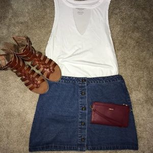 Summer outfit - jean skirt, white tank top